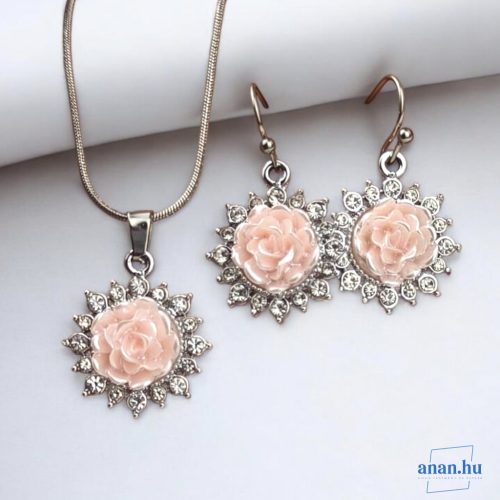ANAN, alkalmi fülbevaló, nyaklánc, Rózsaszín Rózsa