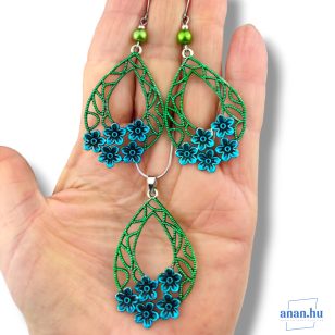   ANAN, kézzel festett fülbevaló, nyaklánc, egyedi ékszer, Nefelejcs