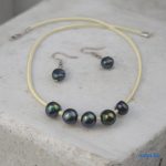 ANAN, édesvízi tenyésztett gyöngy nyaklánc, fülbevaló, kékes-zöld, Tenger Lelke