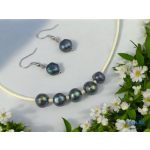 ANAN, édesvízi tenyésztett gyöngy nyaklánc, fülbevaló, kékes-zöld, Tenger Lelke