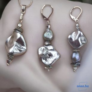   ANAN, antiallergén, egyedi ékszer, ékszer szett, édesvízi gyöngy, Ezüst Ragyogás