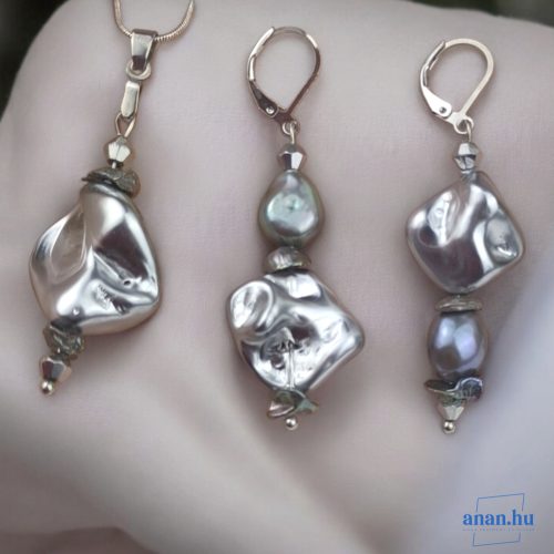 ANAN, antiallergén, egyedi ékszer, ékszer szett, édesvízi gyöngy, Ezüst Ragyogás