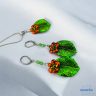   ANAN, kézzel festett, egyedi tervezésű, fülbevaló, nyaklánc, levélékszer, zöld-narancs, Levélmese