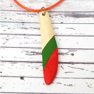   Uszadékfa, nyaklánc, vörös, zöld, faragott, festett, egyedi, kézműves, ékszer