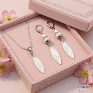   ANAN, nemesacél ékszer szett, fülbevaló, nyaklánc, Gyöngyház