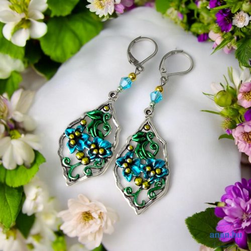 ANAN, kézzel festett, egyedi ékszer, fülbevaló, virágfürt, Romantika