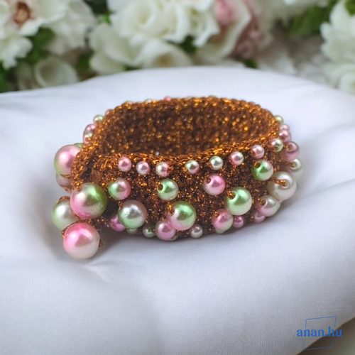 ANAN, kézzel készült, fémmentes karkötő, aranybarna-színes, Gyöngyös