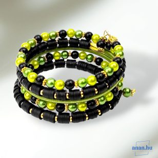 Fekete - arany - zöld karkötő memória dróton