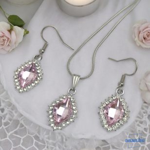   ANAN, alkalmi fülbevaló, rombusz, üvegkristály, rózsaszín, Esti Csillogás