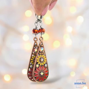 ANAN, fülbevaló, nyaklánc, piros-sárga, Csodás India