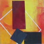 Gördülő sziklák, absztrakt festmény, vászon.