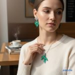 ANAN, kézzel festett, egyedi ékszer, nyaklánc, fülbevaló, levélékszer, Smaragd Juhar