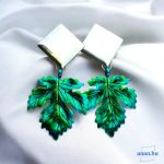 ANAN, kézzel festett, egyedi ékszer, nyaklánc, fülbevaló, levélékszer, Smaragd Juhar