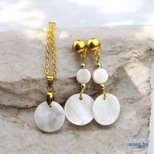   ANAN, nemesacél ékszer, fülbevaló, nyaklánc, aranyszínű, Gyöngyház