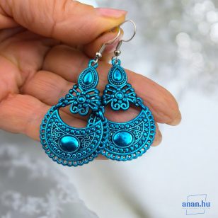   ANAN, kézzel festett, egyedi ékszer, fülbevaló, nyaklánc, türkizkék,Mesés Kelet Kékje