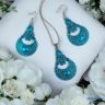   ANAN, kézzel festett, egyedi ékszer, fülbevaló, nyaklánc, türkizkék,Mesés Kelet Kékje