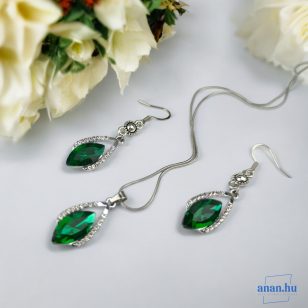   ANAN, alkalmi fülbevaló, üvegkristály, zöld, Esti Csillogás