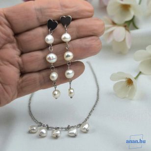   ANAN, antiallergén ékszer szett, édesvízi tenyésztett gyöngy, fehér, Pearl