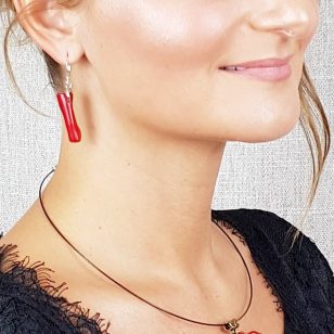   Vörös korall, ásvány, antiallergén, fülbevaló, minimalista, ékszer