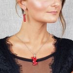 Vörös korall, ásvány, antiallergén, fülbevaló, minimalista, ékszer