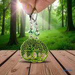 ANAN, kézzel festett, egyedi ékszer, fülbevaló, nyaklánc, aranyzöld, Életfa