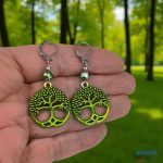 ANAN, kézzel festett, egyedi ékszer, fülbevaló, nyaklánc, aranyzöld, Életfa