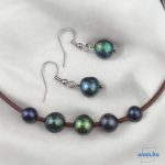 ANAN, édesvízi tenyésztett gyöngy nyaklánc, fülbevaló, bőr, nemesacél, Tenger Lelke