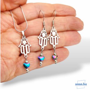   ANAN, nemesacél fülbevaló, nyakllánc, antiallergén ékszer, Hamsa 