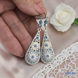 ANAN, fülbevaló, nyaklánc, ezüst-kék,  Csodás India