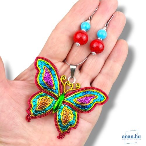 ANAN, kézzel festett pillangó medál, egyedi ékszer, szivárvány, Lepke