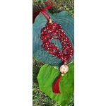 Gyöngy nyaklánc, környezetbarát, újrahasznosított fa, uszadékfa medál, bordó, szabályozható méret, kása gyöngyök, fa gyöngy, pamut fonal, bojtos, hipoallergén, környezettudatos ékszer