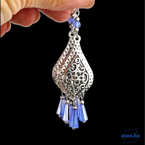 Antik ezüst fülbevaló kék kristály gyöngyökkel