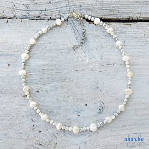   ANAN, édesvízi gyöngy, howlit ásvány, nyaklánc, Fehér Gyöngy 