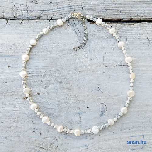 ANAN, édesvízi gyöngy, howlit ásvány, nyaklánc, Fehér Gyöngy 