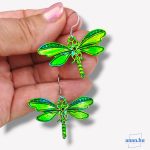 ANAN, kézzel festett ékszer, fülbevaló, türkiz zöld, Szitakötő