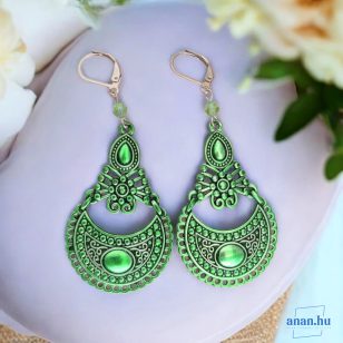   ANAN, kézzel festett, egyedi ékszer, fülbevaló, nyaklánc, zöld, Kelet Reménye