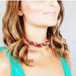 Antiallergén ékszer, choker, vörös, korall, howlit, ásvány, nyaklánc, boho ékszer, egyedi, fémmentes