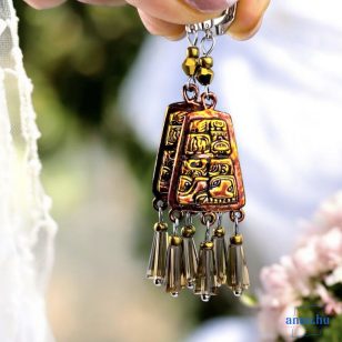   ANAN, hangsúlyos fülbevaló, kézzel festett, gyöngyékszer, Maják Kincse