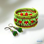 Zöld - barna memória karkötő fülbevalóval