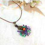 Korall, ásvány, nyaklánc, egyedi, kézműves, ékszer, lila, zöld
