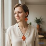 ANAN, kézzel festett ékszer, fülbevaló, nyaklánc, piros, Azték Nopál