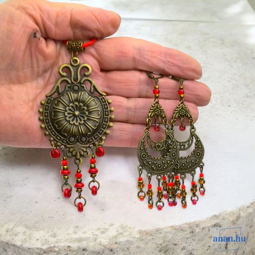ANAN, egyedi, gyöngyékszer, hangsúlyos fülbevaló, medál, bronz, Perzsa Hajnal