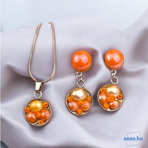 ANAN, antiallergén, nemesacél, ékszer, édesvízi gyöngy, narancssárga, Minimalista