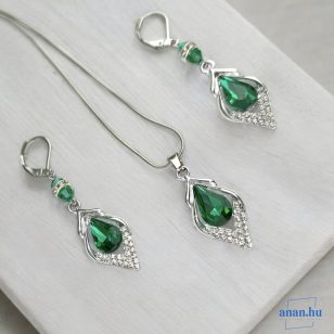 ANAN, alkalmi fülbevaló, üvegkristály, zöld, Csillogás