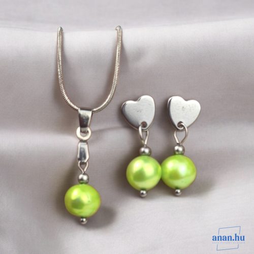 ANAN, antiallergén ékszer szett, édesvízi tenyésztett gyöngy, zöld, Pearl