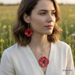 ANAN, művészi ékszer, agyag, polimer agyag, fülbevaló, nyaklánc, vörös, Pipacsok