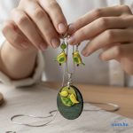 ANAN, kézzel festett medál, fülbevaló, egyedi ékszer, Madárkák