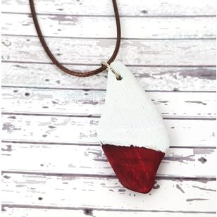   Nyaklánc, barna, fehér, uszadékfa, faragott, festett, egyedi, kézműves, Antal Ékszer