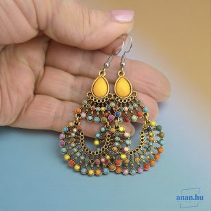   ANAN, fülbevaló, civilizációk ragyogása kollekció, sárga-színes, Inkák Gyöngyei