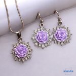 ANAN, alkalmi fülbevaló, nyaklánc, Lila Rózsa